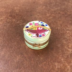 Limoge flower basket pill box hand painted France